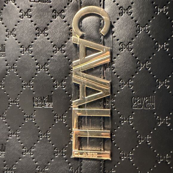 Cavalli Class Sandra Shopper Tote Bag Black Debossed Designer Handbag NWT - Picture 2 of 8